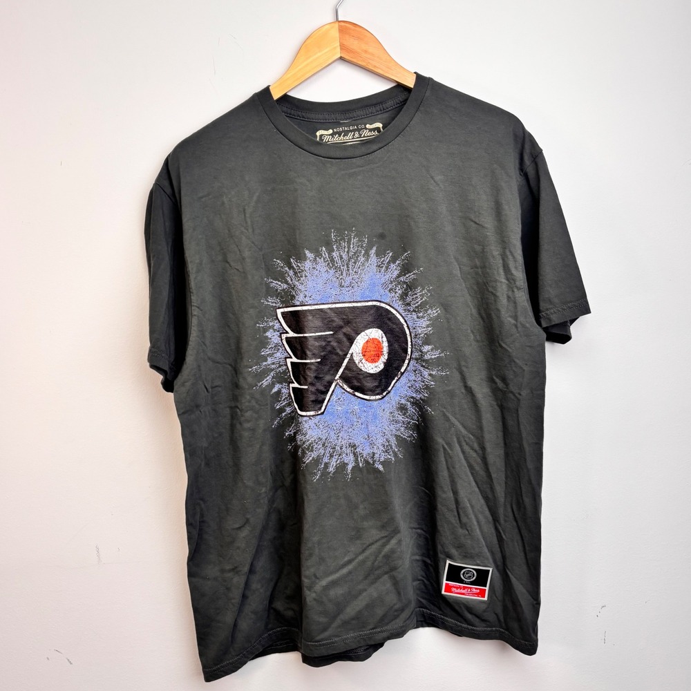 Philadelphia Flyers Mitchell & Ness Distressed Logo Black T Shirt XL NHL Hockey